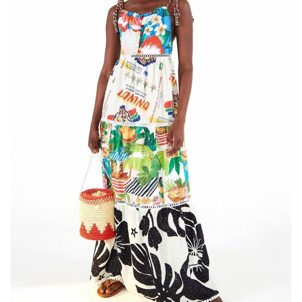 Farm Rio Tiered Maxi Sundress Dress S NWOT
